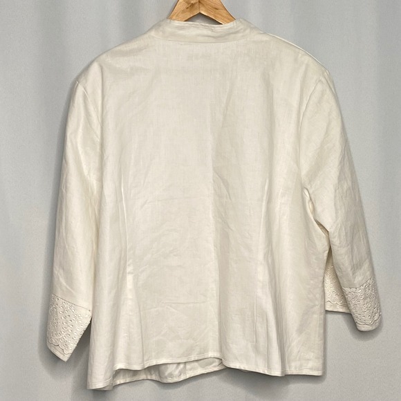 Lucy & Laurel White 100% Linen Eyelet Embroidered Jacket Plus Size 3X Woman - Picture 3 of 8